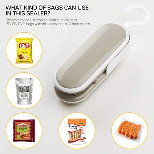 Mini çanta mühürleyen, taşınabilir 2 in 1 çip çanta mühürleyen ısı mühür plastik el ile ayrılabilir kanca ve kesici daha iyi