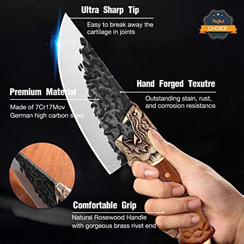 Profesyonel kemiksi saplı bıçak seti El Dövme et bıçağı Alman Yüksek Karbonlu Çelik kasap bıçakları Paketi için Mutfak, Kamp,