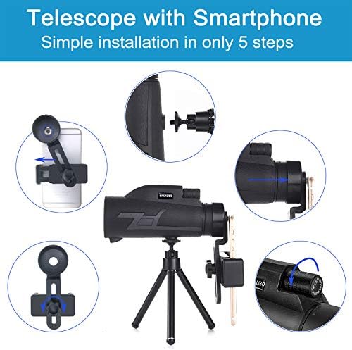 Monoküler Teleskop Smartphone için, 12X50 Yüksek Güç Çözünürlüklü Monoküler Yetişkinler için Tripod ve Tutucu ile HD BAK4 Prizma
