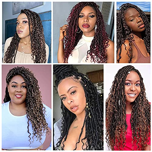 6 Packs Tanrıça Locs Tığ Saç Siyah Kadınlar İçin Sahte Locs Tığ Saç Ön İlmekli Sentetik Örgü Saç Dalga Kıvırcık Kabarık Biter