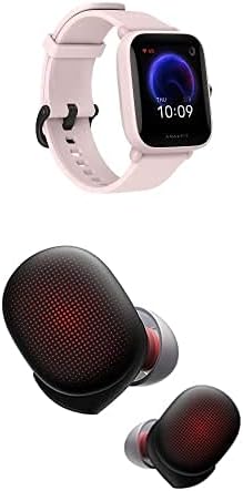 Amazfit Bip U Sağlık Fitness Akıllı Saat ( Pembe) + PowerBuds Gerçek Kablosuz Kulaklıklar (Siyah) Paket, Kalp Atış Hızı Monitörü,