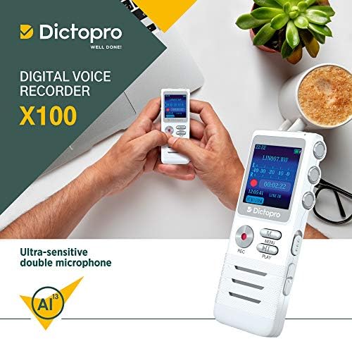 Dictopro ile Dijital Ses Kayıt Cihazı-Çift Mikrofonlu Kolay HD Kayıt, Gürültü Azaltma Sesi, Ses, Taşınabilir Mini Teyp Kulaklık,