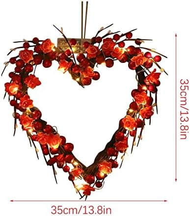 NQyIOS çelenk iç pastoral kalp sevgililer günü el yapımı dekorasyon kırmızı ışıklar kalp Berry dekorasyon ile klasik çelenk