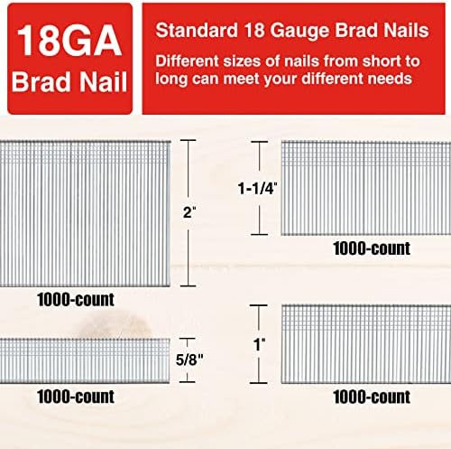 18 Gauge Brad Çivileri olacak mı, 2”, 1-1/4”, 1”, 5/8 Pnömatik, Elektrikli Brad Nailer Tabancası için Çeşitli İnç, 4000 Sayımlı