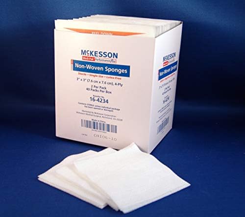 McKesson-Dokunmamış Sünger McKesson Polyester / Rayon 4 Katlı 3 X 3 İnç Kare Steril - 2/Paket-McK