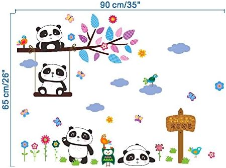 BİBİTİME Oynamak Salıncak Ağaç Dalı Panda Duvar Çıkartması Baykuşlar Kuşlar Kelebekler vinil yapışkan Tatlı Ev Işareti Sticker