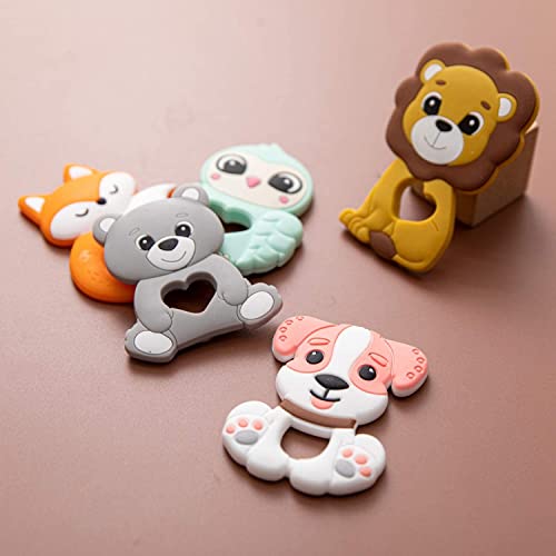 5 adet Silikon Bebek Diş çıkartma oyuncakları BPA Ücretsiz Hayvanlar Şekil Diş Kaşıyıcı Kolye Renkli Diş Kaşıyıcı Yüzükler