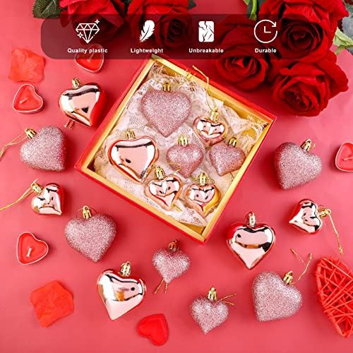 Aneco 24 Paket 2 Boyutları sevgililer Kalp Şeklinde Baubles Kalp Süsler Asılı Topları sevgililer Günü Hediyesi için 2 Stilleri