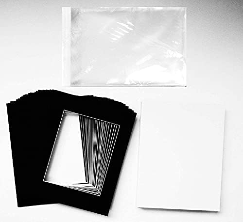 Stüdyo 500 Paket 25 Siyah Önceden Kesilmiş 16x20 Resim Mat için 11x14 Fotoğraf ile Beyaz Çekirdek Konik Kesim Mat Setleri.