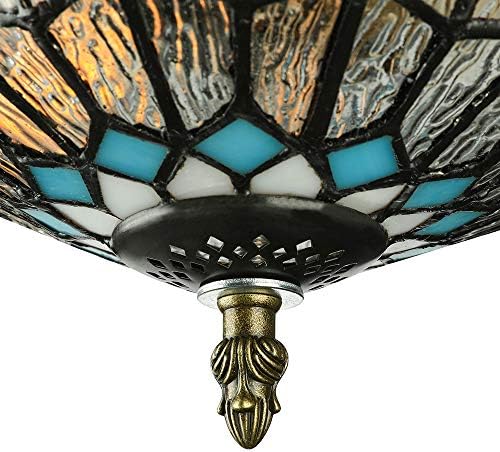 LİTFAD Tiffany vitray Tarzı tavan lambası mavi elmas desen 12 inç gömme montaj tavan ışık LED 2 ışıkları sarkıt aydınlatma
