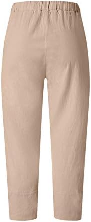 Kadınlar için kapri pantolonlar, Yaz Keten Kırpılmış plaj pantolonları Rahat Artı Boyutu Geniş Bacak Harem Pantolon