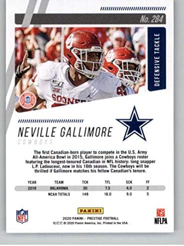 2020 Prestij NFL 284 Neville Gallimore RC Çaylak Dallas Cowboys Resmi Panini Futbol Ticaret Kartı