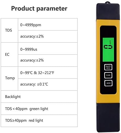 Toplama Enstrüman Su Kalitesi Saflık, 0-9990 ppm, 3 in 1, LCD Dijital TDS 3 Metre, TDS, EC ve Sıcaklık Ölçer, Ters Osmoz Ev