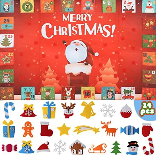 MXSEY Noel Advent Takvimi 2021-Keçe Malzeme Noel Advent Takvimi, 24 Noel Süslemeli Noel Baba Advent Takvimi İç ve Dış Mekan