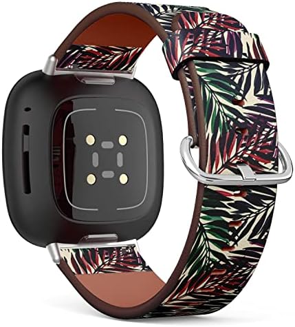 CJBROES Yedek Deri saat kayışı, Fitbit ile Uyumlu Versa 3 ve Fitbit Anlamda Bileklik Bilezik Aksesuar-Tropikal Palmiye Yaprakları