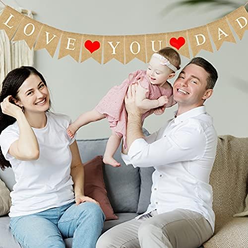 Doumeny Seni Seviyorum Baba Çuval Bezi Afiş babalar Günü kiraz kuşu Çelenk Rustik Babalar Günü Afiş ile Kalp Mutlu babalar