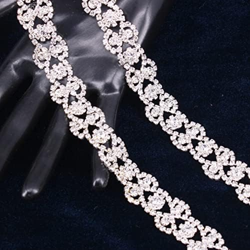 Moripama 1 Yard Metalik Kristal Bant suni elmas zincir Kırpma Aplike DIY Takı Düğün Kemer Balo (Gümüş)