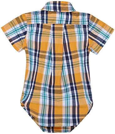 YiZYiF Bebek Boys ' Pamuk Ekose Kısa Kollu Düğme Up Bodysuit Gömlek Playwear