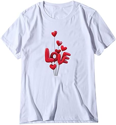 Kadınlar İçin komik T Shirt Kısa Kollu Sevgililer Günü Baskı Yuvarlak Boyun Tunik Üst T-Shirt Bluzlar