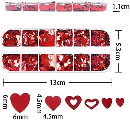 Kalp Nail Art Glitters Sevgililer Günü Charms Tırnak Süslemeleri için Aşk Kalp Tırnak Sequins Gevreği, Holografik Kırmızı Kalp