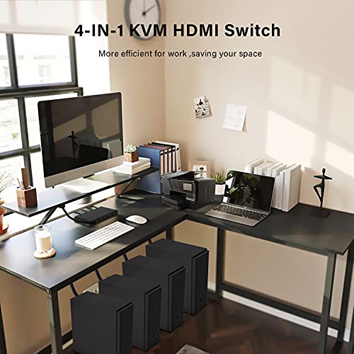 HDMI KVM Anahtarı HDMI Kabloları ile 4 Port, 4K @ 60Hz Ultra HD 4 in 1 Out Seçici Switcher Kutusu 4 ADET Paylaşımı için Bir