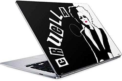 Skinit Çıkartması Chromebook 13 G1 ile Uyumlu Dizüstü Bilgisayar Cildi - Resmi Lisanslı Disney Cruella Siyah Beyaz Bölünmüş