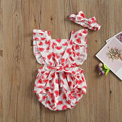 sdghg Bebek Kız sevgililer Günü Kıyafetler Fırfır Kollu Romper Kalp Bodysuit Elbise Bebek Kız Sevgililer Günü Giysileri