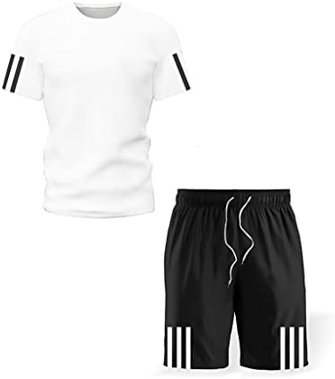 PDGJG Yaz Yeni Rahat Erkekler Set, Kısa Kollu T-Shirt Şort Takım Elbise erkek Takım Elbise Giyim Giysi (Renk: Beyaz, Boyutu: