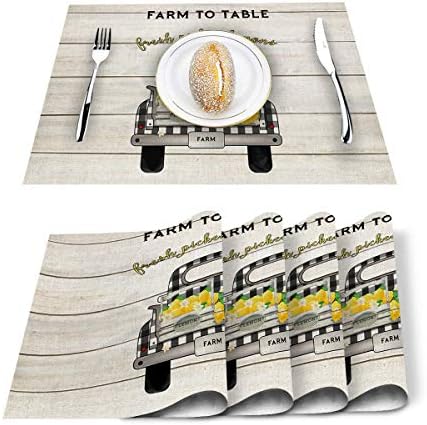 Anzona Pamuk Keten Placemats 6 Set, Yemek Masası Yıkanabilir Placemat için Centerpiece, çiftlik Kamyon Taşıma Taze Aldı Limon