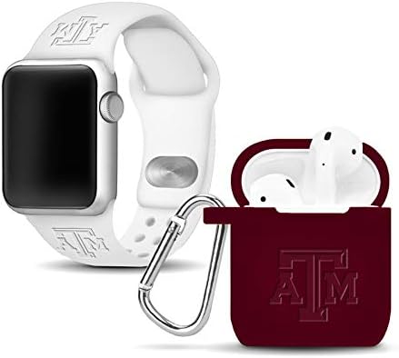 AFİNİTE BANTLARI Texas A & M Aggies Debossed Silikon Combo Paketi Apple Watch ve AirPods Pil Kutusu ile Uyumlu - 42/44 / 45mm