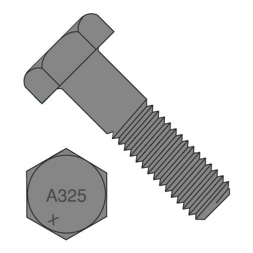 1-1/8 x 4 Ağır Altıgen Cıvatalar A325 Tip 1, Düz Çelik (Miktar: 125) Kısmen Dişli, Kaba Dişli, 1 1/8-7 x 4 - ABD'de Üretilmiştir