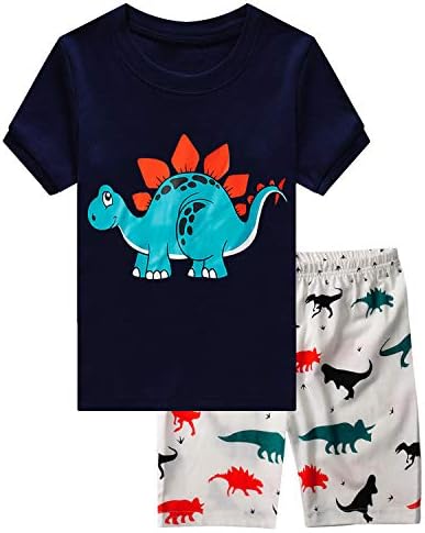 Yürüyor Boys Pijama İtfaiye Kamyonu %100 % Pamuk Çocuklar Yaz Kısa Setleri Dinozor Pijama Uçak PJS Set 2-7 T