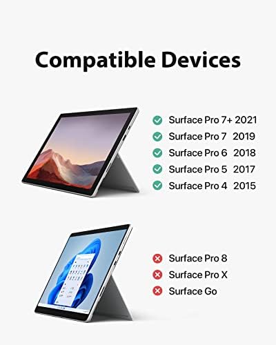Inateck Surface Pro 7 Klavye, Bluetooth 5.0, 7 Renkli Arka Işık, Surface Pro ile Uyumlu 7/7+/6/5/4, KB02026 Gri