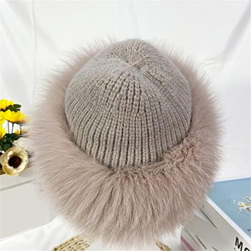 Werıırew Kış Kürklü Örgü Şapkalar Womens için, yumuşak Kabarık Kürklü Faux Fox Kürk Kesilmiş Ağız Kış Sıcak Bere Şapka Kayak