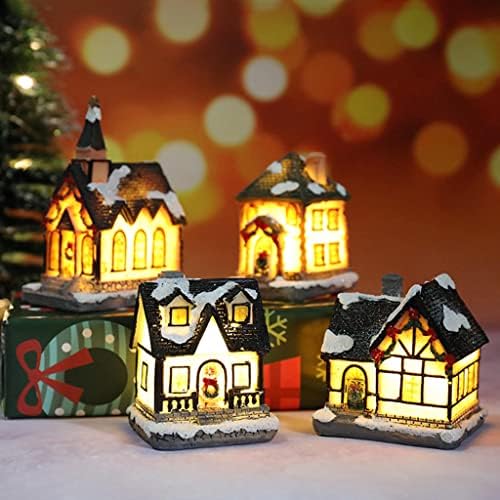 Yıju Light Up Noel Kar Evi LED Köy Dollhouse Noel Tatil Süslemeleri