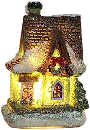 Yıju 2 adet Mini Noel Kar Evi LED Köy Dollhouse Ev Festivali Dekor