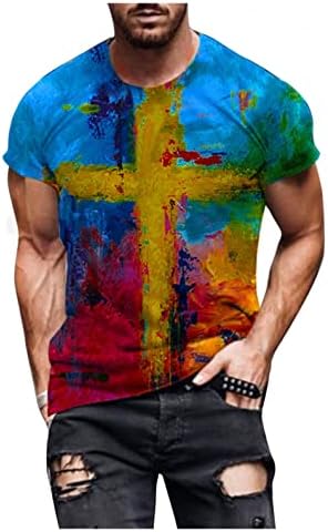 Grafik Tees Erkekler erkek Yaz Tops Ekip Boyun Kısa Kollu T-Shirt İnanç İsa Çapraz Baskılı Grafik Tees Gömlek