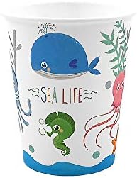 48 Parça Deniz Yaşamı Deniz Hayvanları Tema Tek Kullanımlık Kağıt Tabak, Fincan Seti, 24 Tatlı Tabağı, 24 Fincan, Çocuk Doğum
