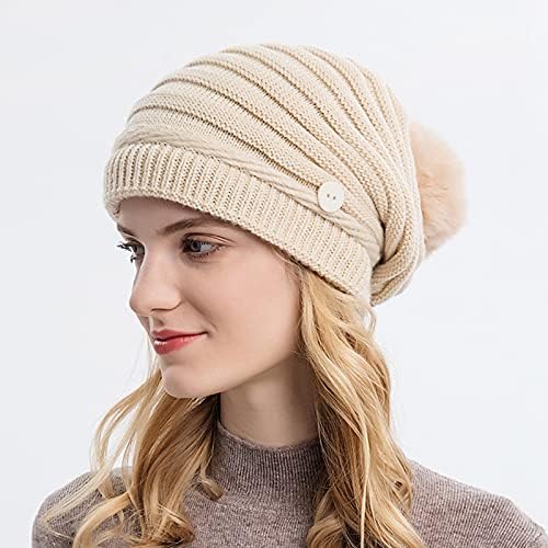 Rloper-Lop Sıcak Şapka Kadınlar için Polar Astarlı Bere Kablo Örgü Tıknaz Beanies Bayan Kar Kap