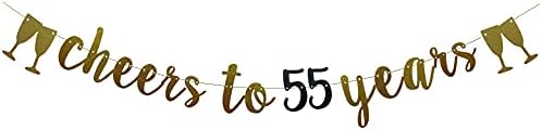 Şerefe 55 Yıl Banner Altın ve Siyah Glitter Kağıt Parti Süslemeleri için 55 İNCİ Düğün Yıldönümü 55 Yaşında 55TH Doğum Günü