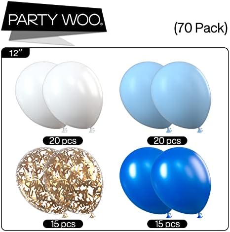 PartyWoo Mavi ve Altın Balonlar, 12 İnç Kraliyet Mavi Balonlar, Bebek Mavi Balonlar, Altın Konfeti Balonları, Mavi ve Beyaz