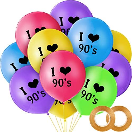 30 Parça Ben Aşk 90 s Balonlar 90 s Lateks Balonlar ve 2 Rolls Altın Kurdeleler için 90 s Temalı Doğum Günü Partisi Gerileme