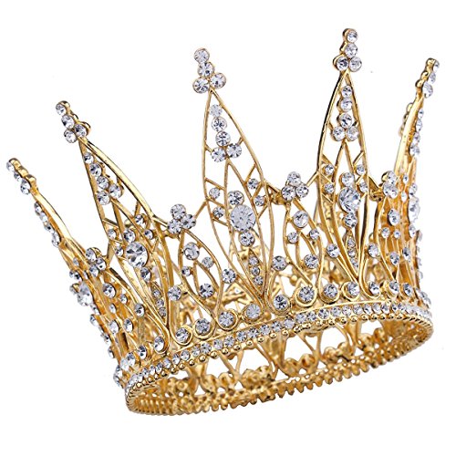 Stuffwholesale 4 inç Yükseklik Altın Kraliyet Taç Rhinestone Kristal Tiara Gelin Düğün Pageant Buket Saç Aksesuarı (3)