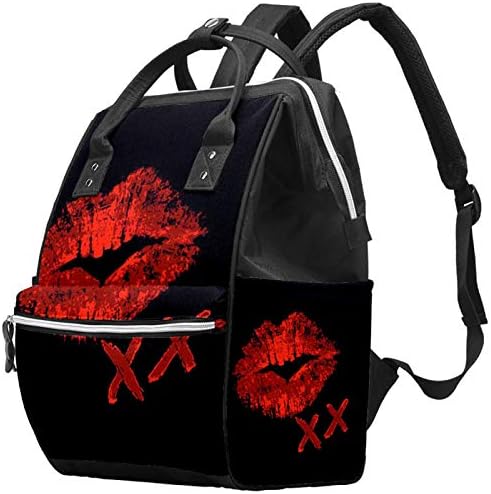 Bebek bezi çantası Laptop sırt çantaları dizüstü sırt çantası seyahat yürüyüş sırt çantası kadın erkek siyah kırmızı dudaklar