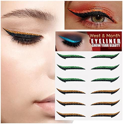 Kadın 6 Pairs Kullanımlık Glitter Eyeliner Çıkartmalar Anında Eyeliner Çıkartmalar Kendinden yapışkanlı Göz Hattı Şerit Sticker