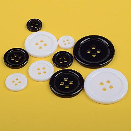 Yuvarlak Dikiş Düğmeleri Saklama Kutusu ile 166 Adet, siyah Beyaz Karışık 4 Delikli Zanaat Düğmeleri, 5 Boyutları Reçine Düğmesi,
