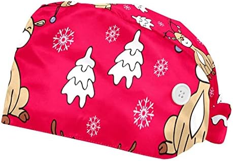 2 Paketleri Çalışma Kap Düğmesi ve Ter Bandı ile Ayarlanabilir Bouffant Şapka Kravat Geri Erkekler Kadınlar için Kırmızı Noel