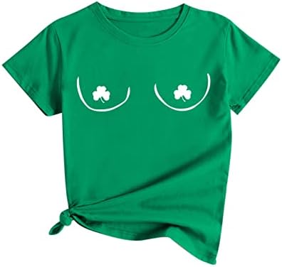 St patrick Günü Bayan T Shirt Yeşil Sıkıntılı Shamrock Grafik Tees Bayanlar Kısa Kollu Crewneck Rahat Bluz Tops