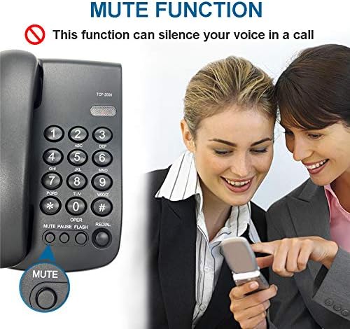 Tekrar Arama ve Sessiz Fonksiyonlu HePesTer Sabit Telefon, Ev/Ofis/Otelde Duvara Monte İş Kablolu Telefon (Siyah)