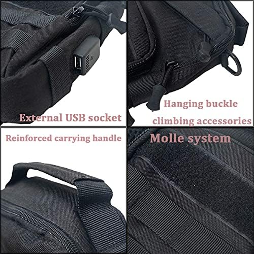 Taktik Sling Çanta, USB Şarj portu ile Molle Omuz Sırt Çantası Göğüs Crossbody Çanta (Siyah)
